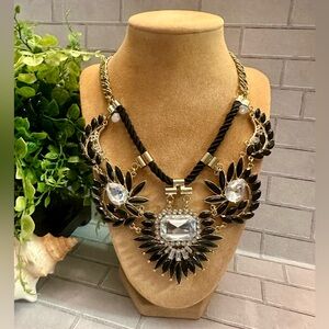 Black & clear cabochon statement necklace